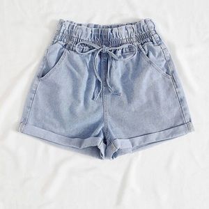 paperbag waist drawstring denim shorts